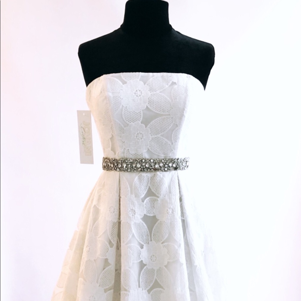 White gown with silver waist band